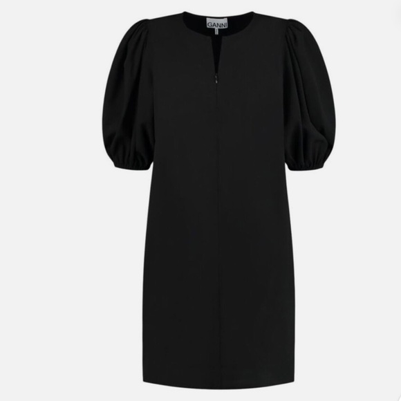 GANNI Women's Puff Sleeve Crepe Shift Dress in Black EU 36 (US 4) Hardly Worn - Picture 5 of 5